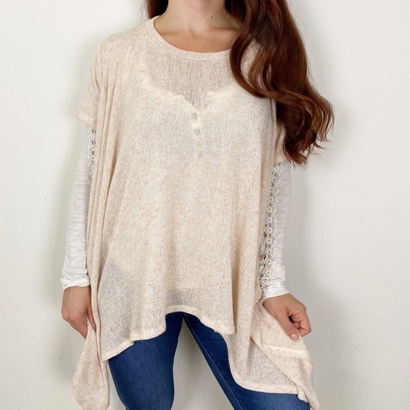 ALTAR’D STATE Flowy Light Knit Bohemian Sheer Poncho Sweater Top Fall Layering - Picture 1 of 7